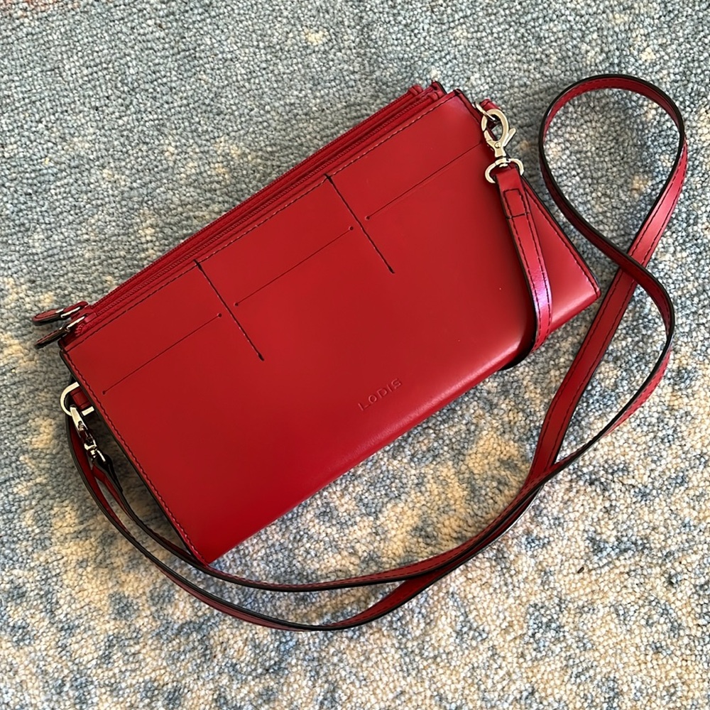 LODIS Clutch | Wallet | Crossbody Red Leather & Black Trim RFID